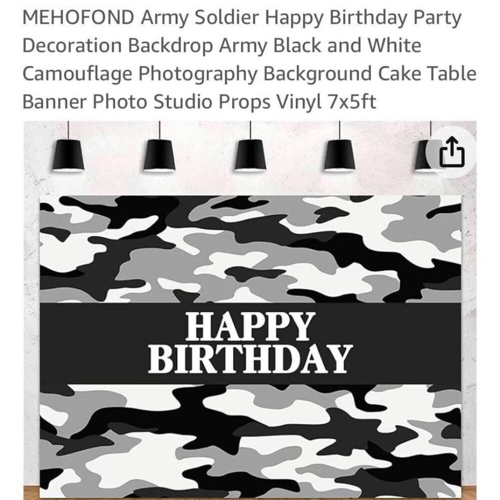 Army Soldier HAPPY BIRTHDAY Decoration Backdrop Black and White 7'x5'